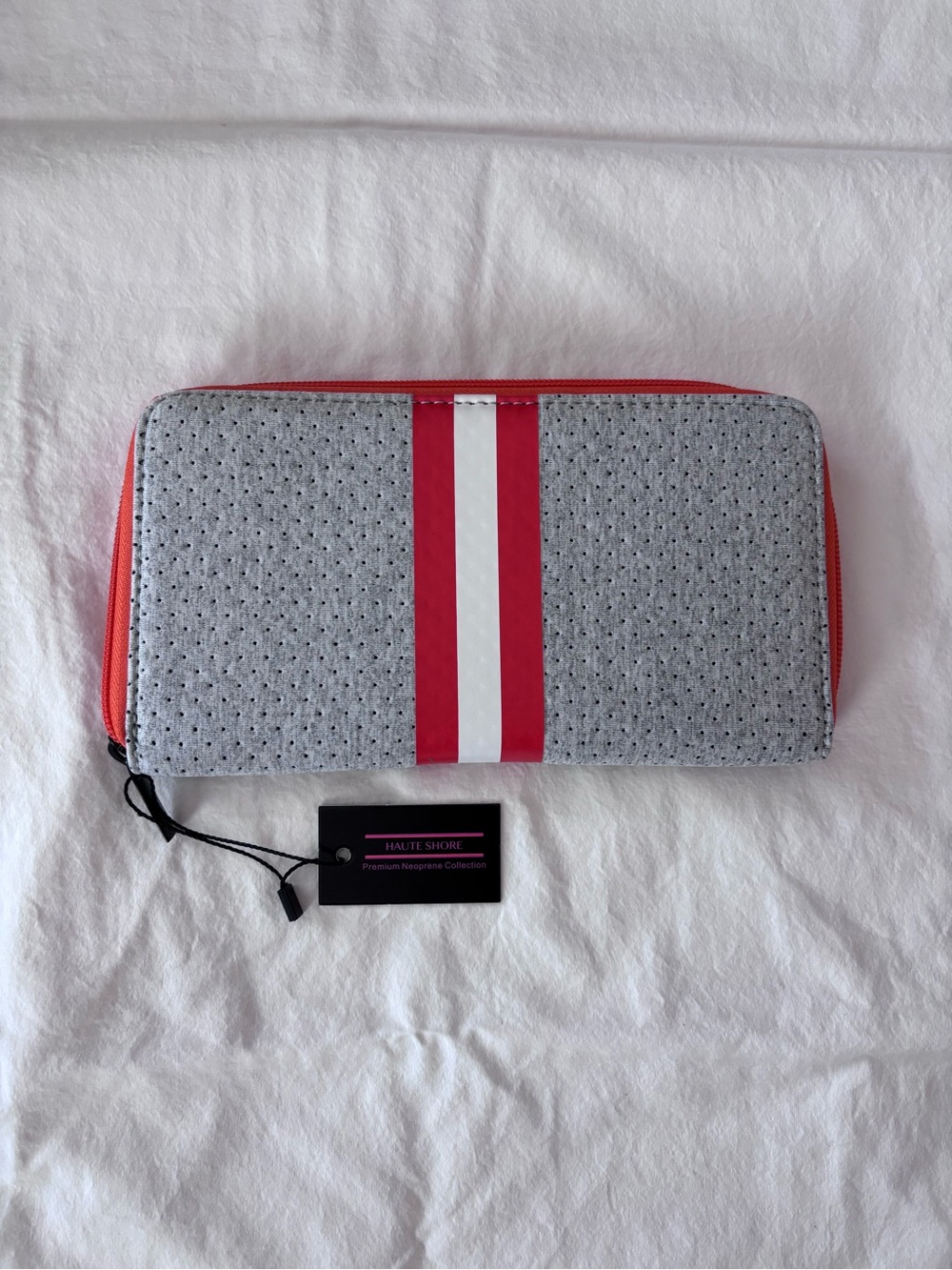 NWT-Haute Shore Cash Crush Striped Zip Wallet in Gray & Orange